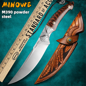 Coltello Fisso da Caccia al <span class=keywords><strong>Colibrì</strong></span> in Acciaio Damasco 390 con Manico in Legno Serpentino Intagliato a Nido d'Ape - Product Image 2