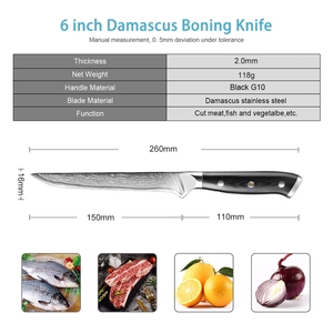 Xyj couteau à filet à désosser japonais, ustensile de cuisine en acier VG10 damas couteau de boucher, <span class=keywords><strong>dinde</strong></span> bœuf noir, couperet à manche G10 de 6 pouces - Product Image 2