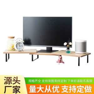 Wooden Computer Monitor Stand Combination <b>Shelf</b> <b>Desktop</b> Organizer Natural Wood Color White Ironwood Material - Product Image 4