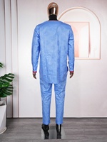 Vêtements africains en gros pour homme, ensembles traditionnels Agbada 2 pièces, pantalon Thobe bleu, Bazin Riche brodé, costumes de mariage et de fête