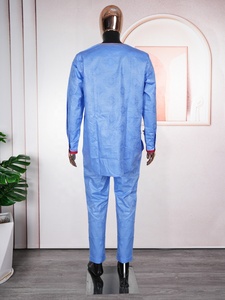 Vêtements africains en gros pour <span class=keywords><strong>homme</strong></span>, ensembles traditionnels <span class=keywords><strong>Agbada</strong></span> 2 pièces, pantalon Thobe bleu, Bazin Riche brodé, costumes de mariage et de fête - Product Image 4