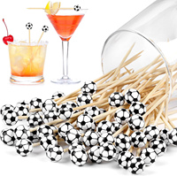 Piques à cocktail en forme de ballon de football 3D, piques alimentaires en bambou de qualité supérieure pour cupcakes, planches à charcuterie, fournitures de décoration pour fêtes d'anniversaire sur le thème du football