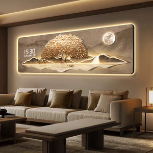 Décoration <span class=keywords><strong>murale</strong></span> d'arbre doré de luxe avec éclairage LED pour bureau, hôtel, restaurant, <span class=keywords><strong>horloge</strong></span> numérique, peinture électronique - Product Image 1