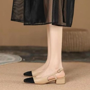Women's <strong>Closed</strong>-<strong>Toe</strong> <strong>Sandals</strong> 2026 New Spring/Summer Mid-Heel Color-Block Backless High Heels Retro Chunky Heel Single Shoes - Product Image 4