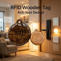 Porte-clés NFC en bois de noyer et de hêtre, surface époxyée étanche, programmable, RFID