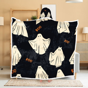 Manta con Capucha de Doble Capa con Diseño de Calabaza de Halloween, Tipo Chal, con Etiquetas Personalizadas Impresas - Product Image 2