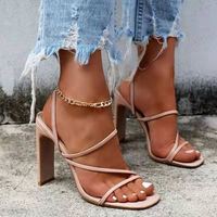 Sandales d'été pour femmes Nouveau motif de serpent Sandales à talons hauts Mode Talon épais Sangle fine Grand bout ouvert Chaussures pour femmes