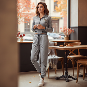 Ensemble de survêtements de luxe pour femmes 2 pièces Veste courte en velours et polaire avec logo personnalisé pour la saison d'automne - Product Image 3