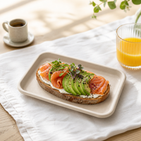 Plateau rectangulaire compostable en bagasse 8x5 pouces, en fibre de canne à sucre, pour sushis, apéritifs, brunch, traiteur et service