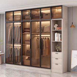 Armoire de luxe sur mesure avec portes vitrées et éclairage LED, système de rangement moderne haut de gamme pour chambres à coucher, idéal pour les projets de villas et d'appartements - Product Image 3