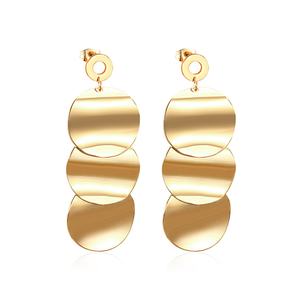 <b>Fashion</b> Stainless Steel Jewelry <b>Earrings</b> Round Shape Gold Plated Long <b>Drop</b> <b>Earrings</b> for Women Jewelry - Product Image 1