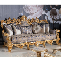 Ensemble de meubles de salon turc haut de gamme en or royal, canapé en bois massif sculpté, table basse, ensemble de meubles de salon