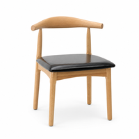 Chaise de salle à manger vintage en cuir XY avec accoudoirs en bois, classique pour restaurant et café, chaise rembourrée pour salle à manger