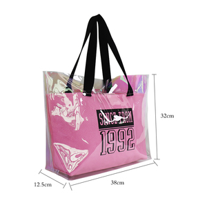 Sac fourre-tout de shopping en toile 2-en-1 avec fermeture éclair, longue poignée, motif lettres holographiques, plage, iridescence, PVC transparent, luxe personnalisé - Product Image 6