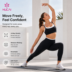 Ensemble de sport 2 pièces ODM HUCAI avec logo personnalisé, design bicolore, bretelles réglables, soutien-gorge de sport double couche et leggings de <span class=keywords><strong>yoga</strong></span> - Product Image 3
