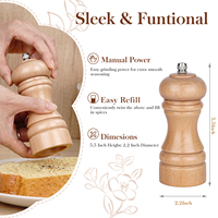 Moulin à poivre et à sel en bois de caoutchouc écologique de qualité supérieure, 5,5 pouces, outils de marinade manuels de qualité supérieure pour le barbecue