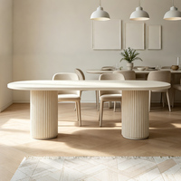 Table de salle à manger moderne sur mesure en bois massif blanc patiné, avec chaises en rotin, ensemble rectangulaire ou ovale pour 6 à 8 personnes