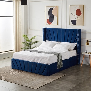 Luxueux tissu <span class=keywords><strong>de</strong></span> velours <span class=keywords><strong>bleu</strong></span> <span class=keywords><strong>nuit</strong></span> tapisserie d'ameublement ascenseur à gaz queen size pouf stockage <span class=keywords><strong>lit</strong></span> double avec tête <span class=keywords><strong>de</strong></span> <span class=keywords><strong>lit</strong></span> ailée - Product Image 5