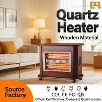 Chauffage infrarouge portable d'intérieur en bois 2400W, chauffage supérieur 3 faces, 5 réglages de puissance, 4 roues, interrupteur d'inclinaison, radiateur de sol mobile grand format