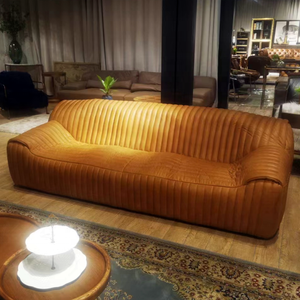 โซฟาหนังสีน้ำตาลสไตล์วินเทจ3ที่นั่งโซฟาหรูหราแบบอิตาลีโซฟาหนังแท้เฟอร์นิเจอร์ห้องนั่งเล่นดีไซน์ใหม่ - Product Image 2