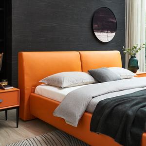 Juego de Cama de Diseño Moderno con Base Ajustable, Madera de Roble Sólido, Color Naranja, Tamaño King, Cuero Ecológico para el Hogar - Product Image 4