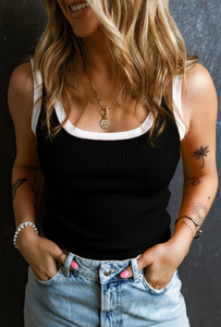 Débardeur Streetwear à logo TPU personnalisé Débardeur Femme Nouveau Tendance Sans Manches Tricoté Couleurs Contrastées Débardeurs Slim Fit - Product Image 3