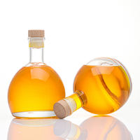 Bouteille de liqueur en verre transparente ronde de 375 ml avec logo personnalisé en or, bouchon en bois hermétique, emballage échantillon gratuit