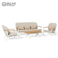 Ensemble de meubles d'extérieur modernes en teck, canapés de jardin, mobilier de salle à manger en aluminium imperméable pour cour, appartement, hôtel, complexe hôtelier, villa, salon