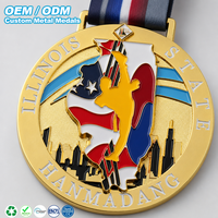 Op maat gemaakte emaille martial arts medaille van zinklegering, 3D-geëmbossed, Taekwondo staatskampioenschap award, gepersonaliseerd patroon, sportcompetitie