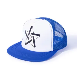 Wholesale Design Embroidery Custom Logo Cotton Flat Brim Mesh Trucker Snapback Cap Hat