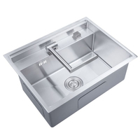 Évier de cuisine de luxe en acier inoxydable 304 de 650 mm, fait main, avec couvercle, pour montage en surface
