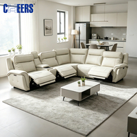 MANWAH CHEERS Modernes 5-Sitzer Elektrisches L-förmiges Ecksofa mit Liegefunktion Smart Set Leder-Sofa Wohnzimmermöbel