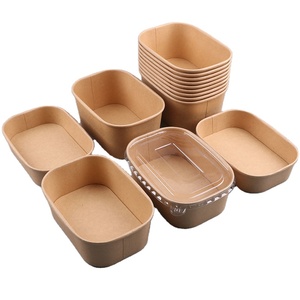 Phân hủy sinh học thuận tiện salad container lấy đi dùng một lần giấy kraft hình chữ nhật Bát salad - Product Image 1