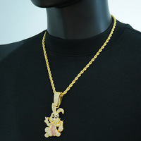 Collier pendentif lapin de dessin animé en cristal, style hip-hop, pour tous les jours, unisexe