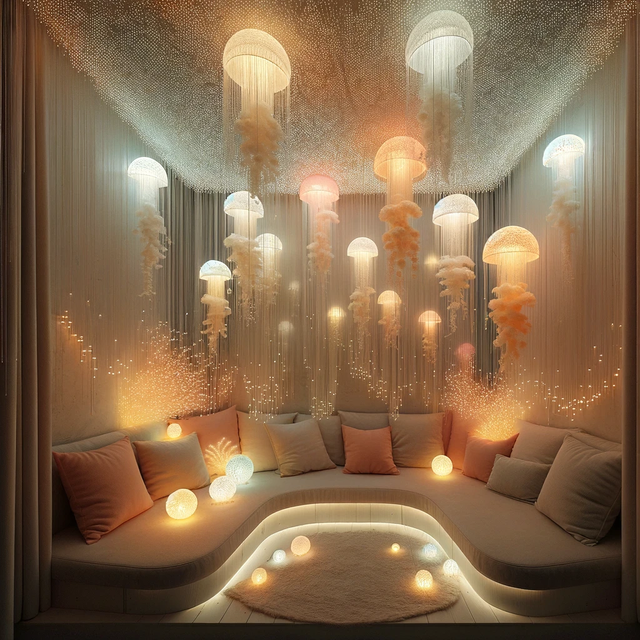 LED Fiber Optic Chandelier Modern Design Aluminum Pendent Light RGBW Selectable Jellyfish Light Restaurant