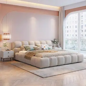 Mobilier de chambre moderne king size de luxe avec éclairage rose cadre de lit lits d'hôtel de luxe lit de rangement échantillons gratuits
