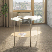 Table basse moderne en verre à double couche Table d'appoint antique pour petit canapé pour appartement Table console lumineuse pour le salon