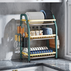 3 Tier Countertop Multi Function Kitchen <strong>Storage</strong> Dish Drying Rack With Removable Drainboard - Product Image 1