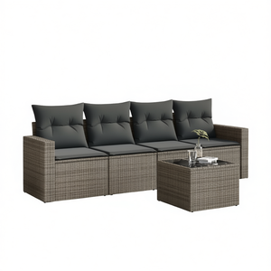 Conjunto de Sofá de Jardín Gris de Ratán para 4 Personas, Muebles de Exterior Resistentes a la Intemperie, Diseño Contemporáneo - Product Image 1