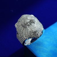 Grande bague en moissanite, tête de lion, bijoux hip-hop, sertie de diamants, argent 925 plaqué or blanc, bague pour homme, moissanite avec certificat