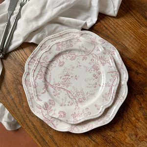 Châu Âu lượn sóng hình dạng thiết kế cho thuê món ăn tấm màu hồng hoa mẫu in gốm tấm ăn tối thiết lập cho đám cưới tổ chức sự kiện - Product Image 4