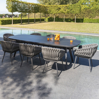 Tables et chaises en corde tressée pour l'extérieur, patio, jardin, table tout temps imperméable, hôtel, villa, patio, table longue en alliage d'aluminium