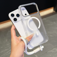 Coque de téléphone colorée magnétique haute transparence et forte avec sangle pour iPhone 15 16 17 Pro Max PC + coque de téléphone TPU