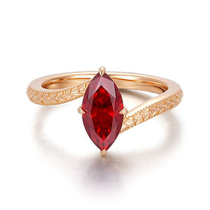 Bague vintage en or jaune massif 18K 14K avec rubis de laboratoire taille marquise, bijoux fins, création de bague sur mesure, cadeau pour la Saint-Valentin - Product Image 2