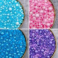 100g Taburan Kue Ungu Putih, Permen Jimmies, Bola Gula Mutiara, Manik-manik Batang Emas untuk Bahan Dekorasi Kue dan Roti