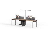 Poste de travail de bureau pour 2 personnes avec écran de séparation en tissu et éclairage de tâche intégré