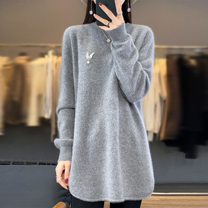 Pull en cachemire et laine <span class=keywords><strong>mérinos</strong></span> pour <span class=keywords><strong>femme</strong></span>, style coréen, décontracté, automne, col rond, respirant, anti-plis, couleur beige personnalisable sur le devant - Product Image 4