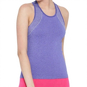 Women's Sporty Tank <b>Top</b> Breathable Knitted Scoop Neck <b>Purple</b> Solid <b>Mesh</b> Shoulder Gym Vest - Product Image 1