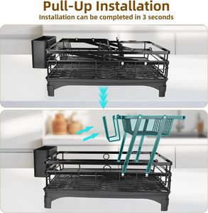 New 2 Tier Extendable Sink <b>Dish</b> Drying <b>Rack</b> Drainer Black Rustproof Steel <b>Dish</b> Strainer With Utensil Holder for Kitchen Counter - Product Image 5