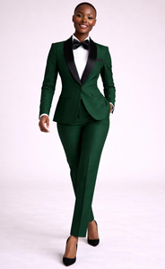 Traje de Esmoquin Verde Esmeralda de Lujo para Mujer con Solapa de Satén, Elegante Traje Formal para Bodas, Fiestas y Eventos Nocturnos - Product Image 5